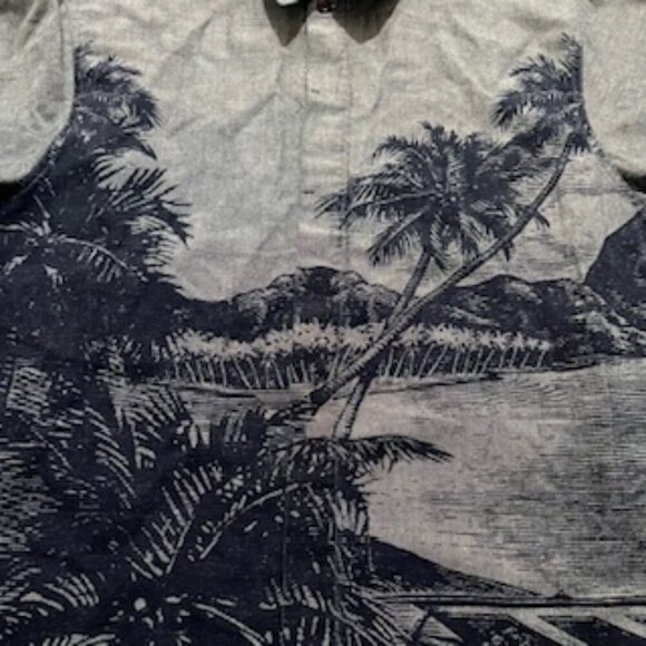 Reynolds & Perry Linen Hawaiian Shirt Gray Mens Sz XL Button Up Short Sleeve - Picture 7 of 13